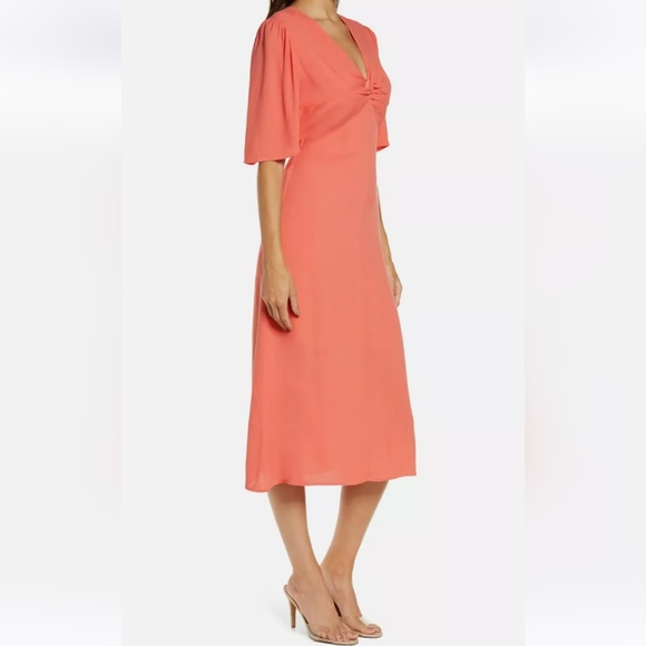NWT Chelsea 28 Womens Twist Front Midi Dress Small Coral Rose - Picture 3 of 6
